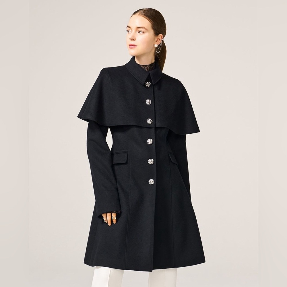 NWT $1995 Adeam Intermix black wool cape button down classic coat 8
